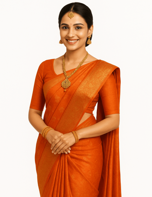 Elegant in Orange Silk Saree-min Elegant in Orange Silk Saree-min